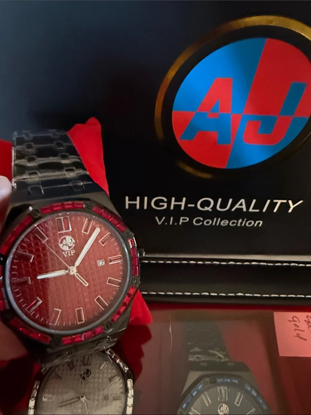 AJ Collection V.I.P. Collection Men's 43 amp Red Dial Stainless Watch